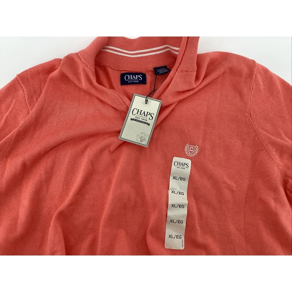 CHAPS Men's XLarge Quarter Zip Pullover Coral Rose 100% Cotton Long Sleeve